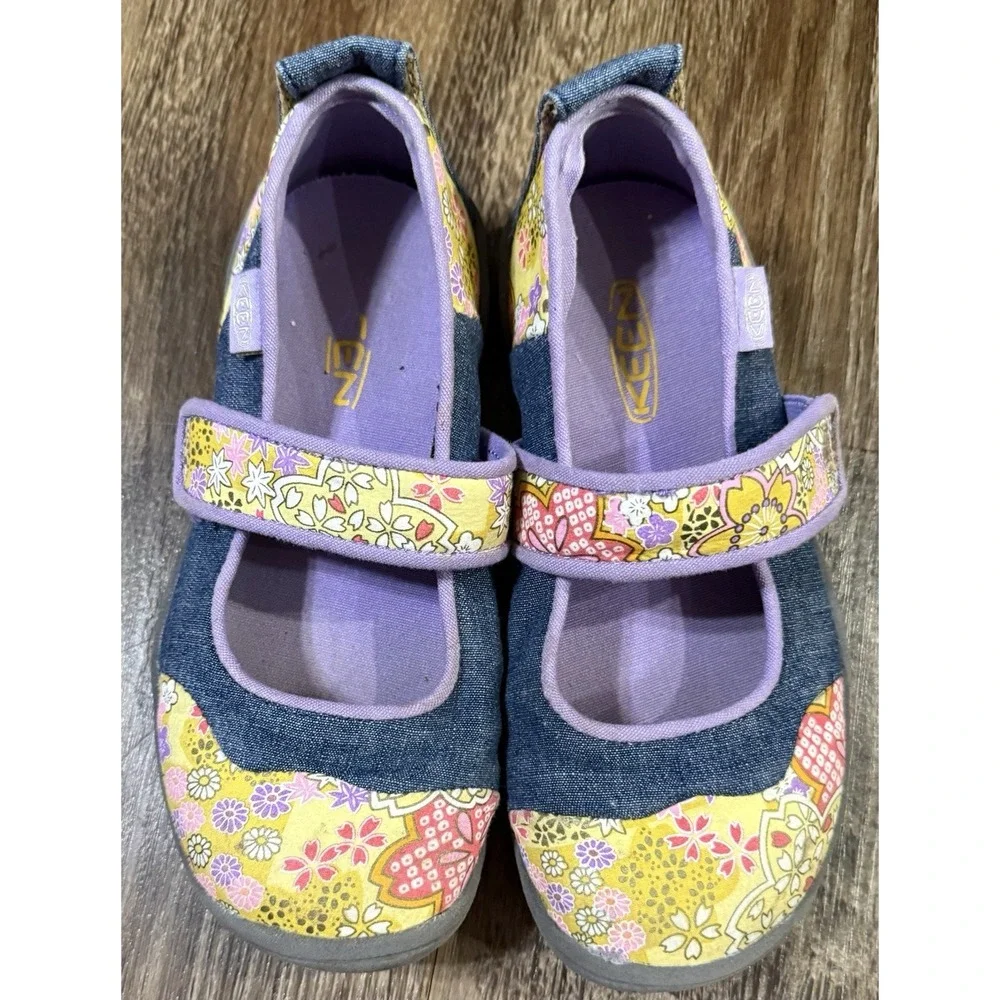 Keen Kids Harvest Mary Jane's Denim Floral Size 1 Slip On Patchwork